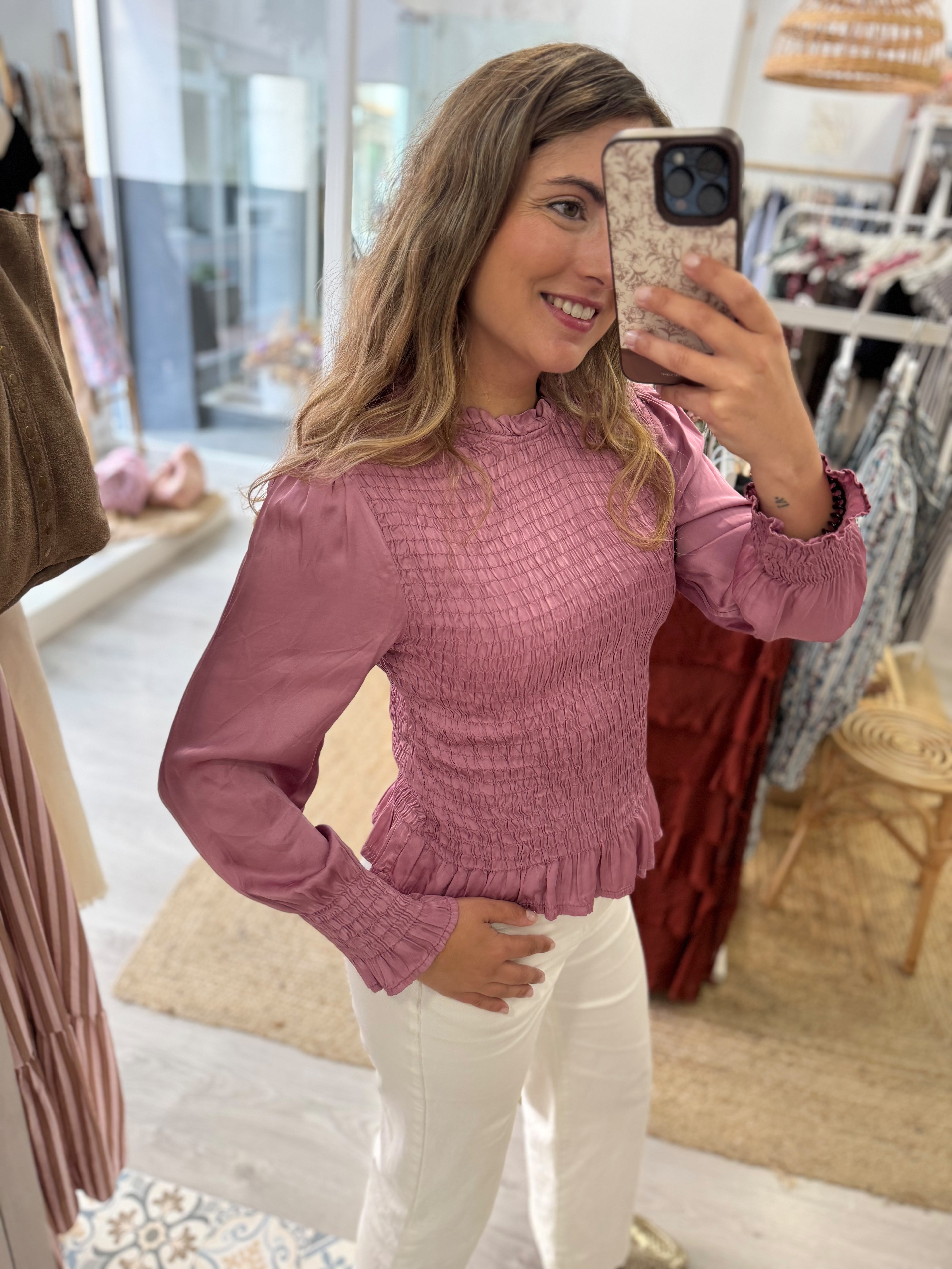 Blusa Raso Frunce Rosa