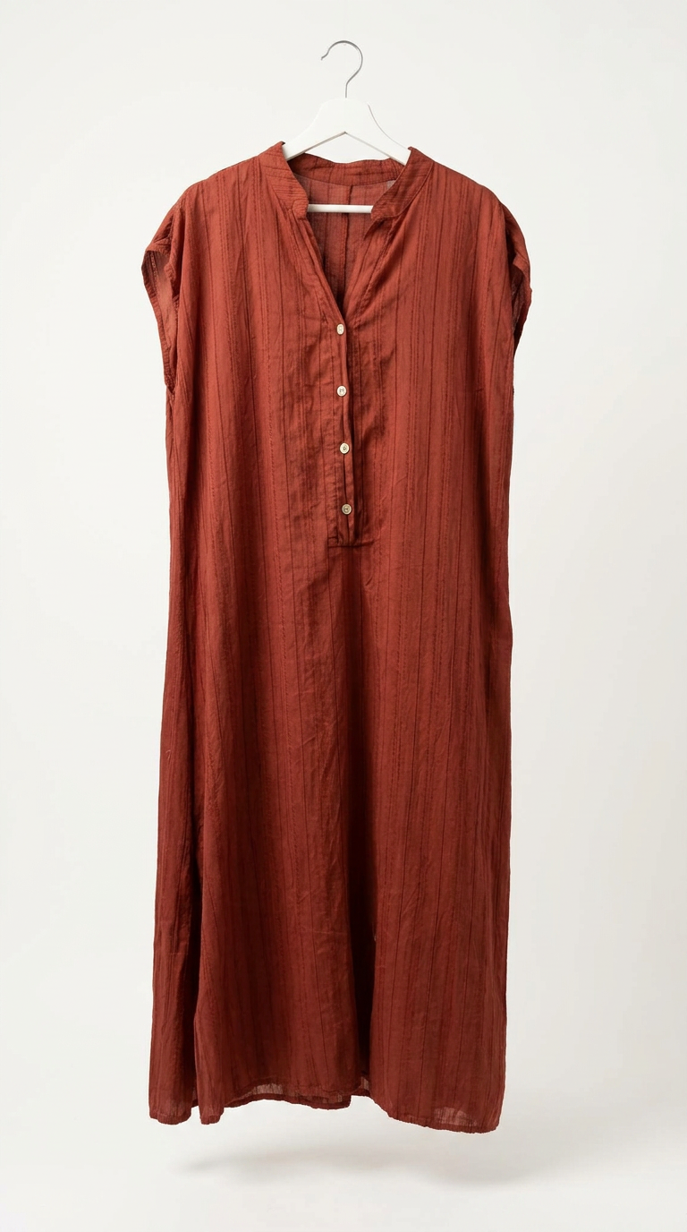 Vestido Camisero Bordado Teja