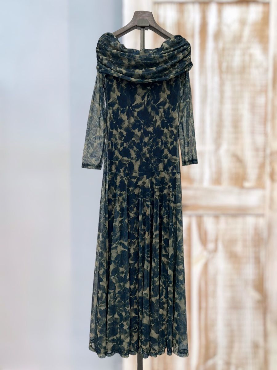 Vestido Tul Estampado Flor Marino