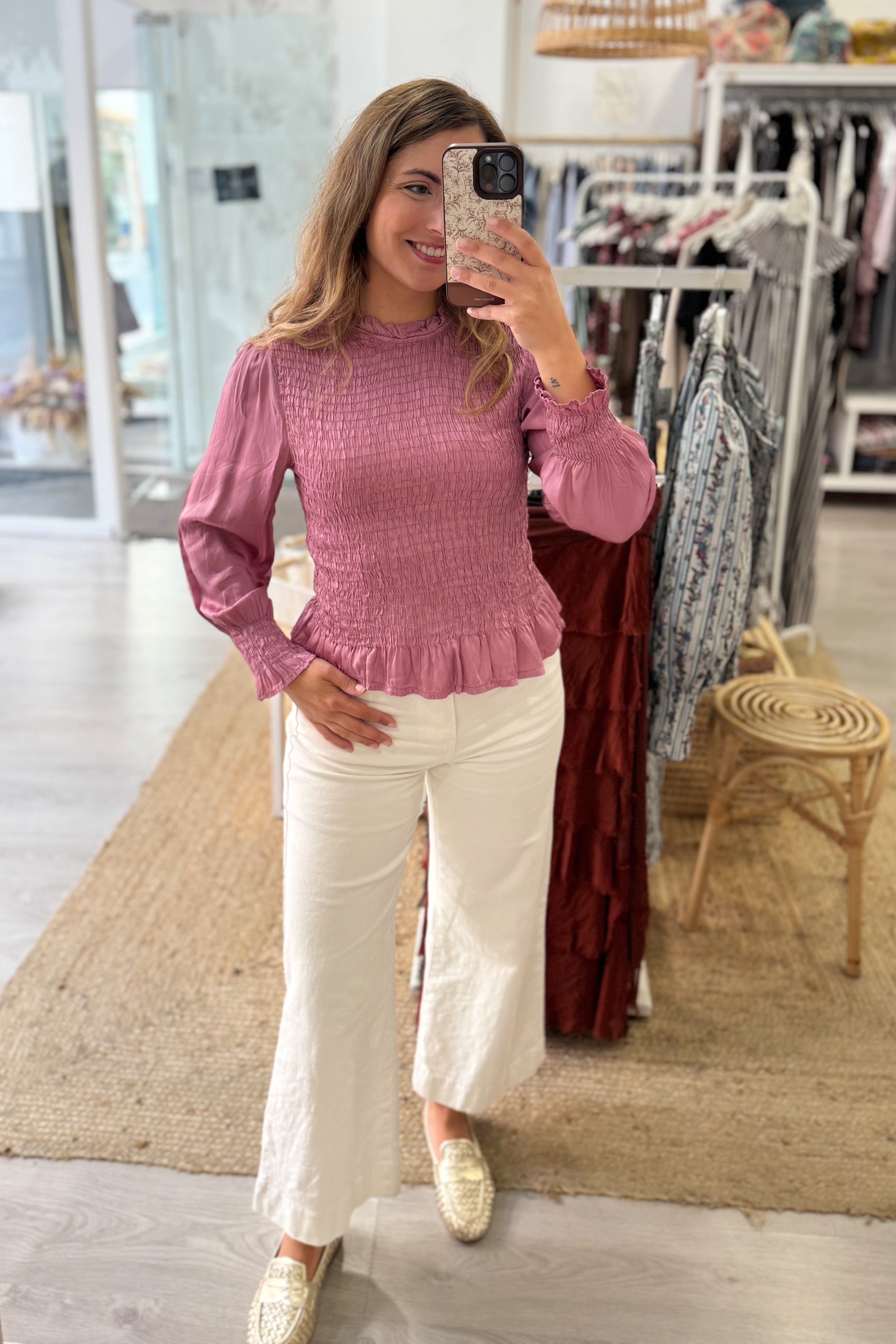 Blusa Raso Frunce Rosa