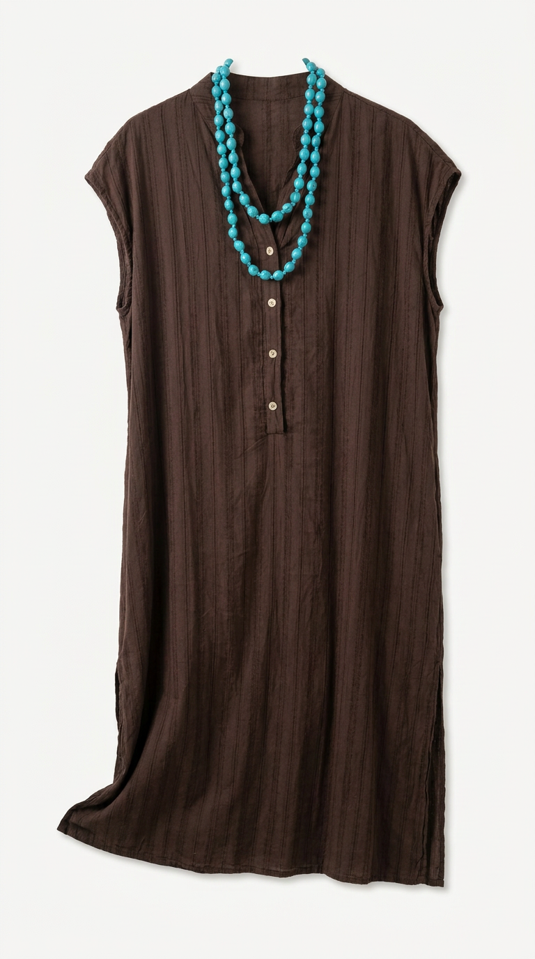 Vestido Camisero Bordado Chocolate