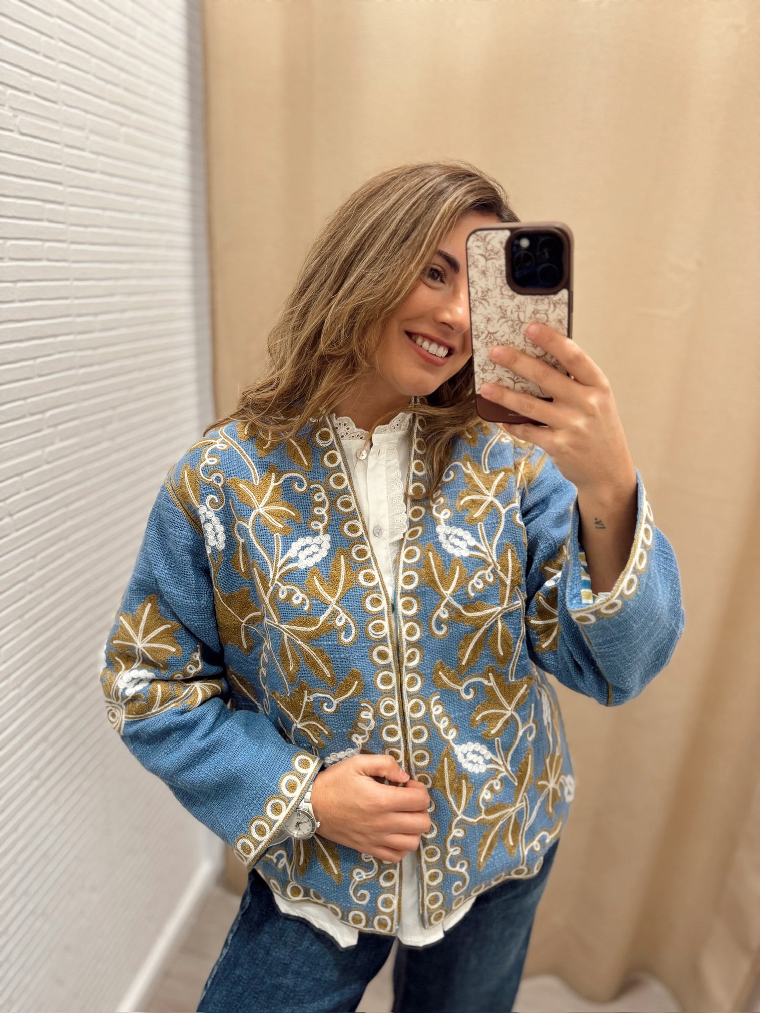 Kimono Bordado Azul