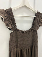 Vestido Frunce Puntilla Marrón