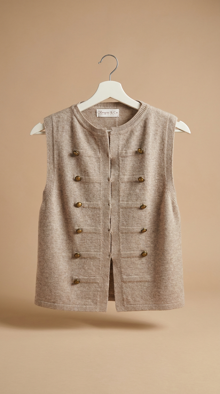 Chaleco Punto Botones Beige