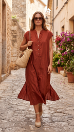 Vestido Camisero Bordado Teja