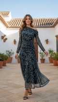 Vestido Tul Estampado Azul