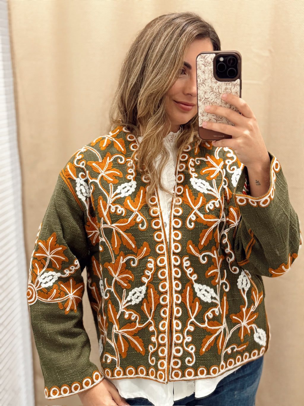 Kimono Bordado Kaki
