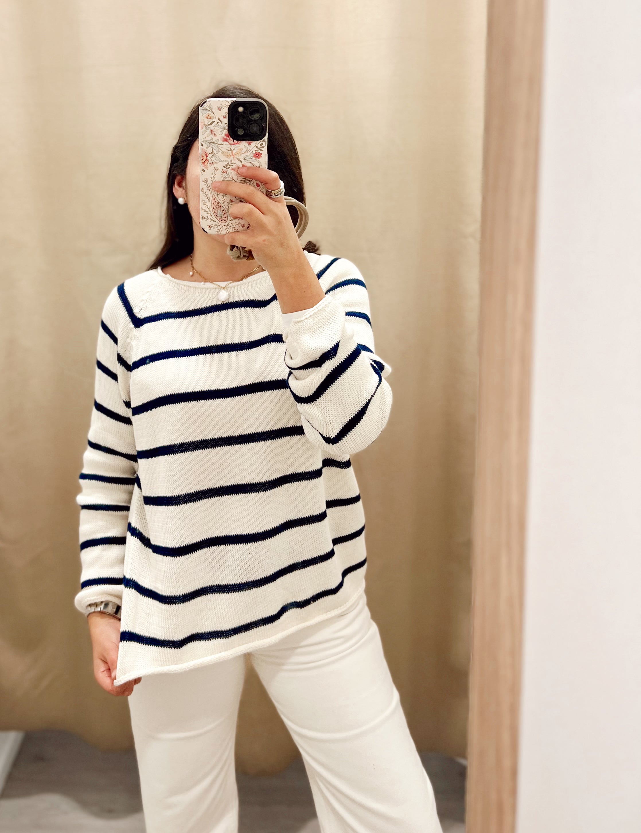 Jersey Spring Cream & Navy