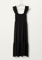 Vestido Frunce Puntilla Negro