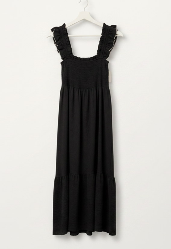 Vestido Frunce Puntilla Negro