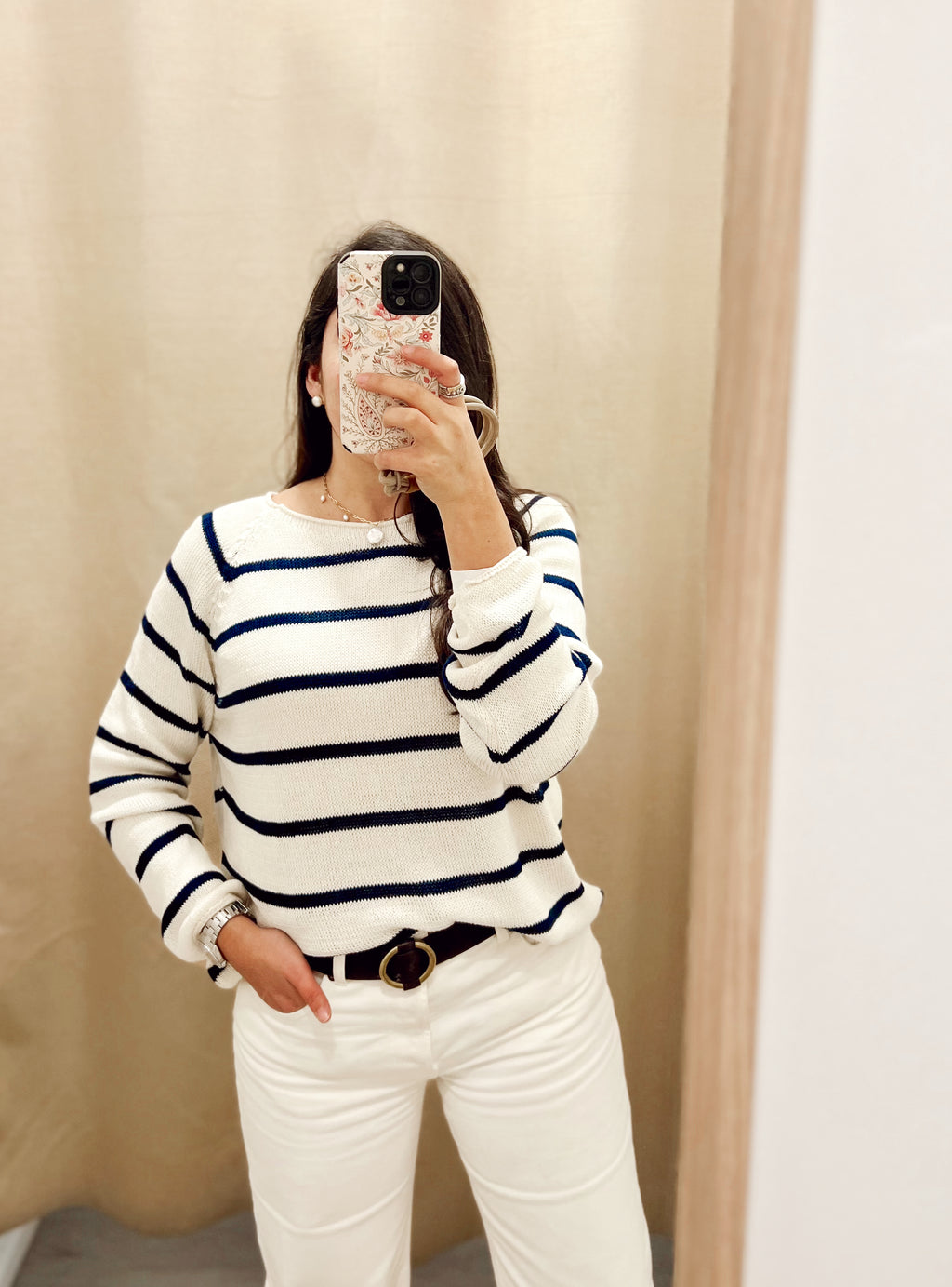 Jersey Spring Cream & Navy