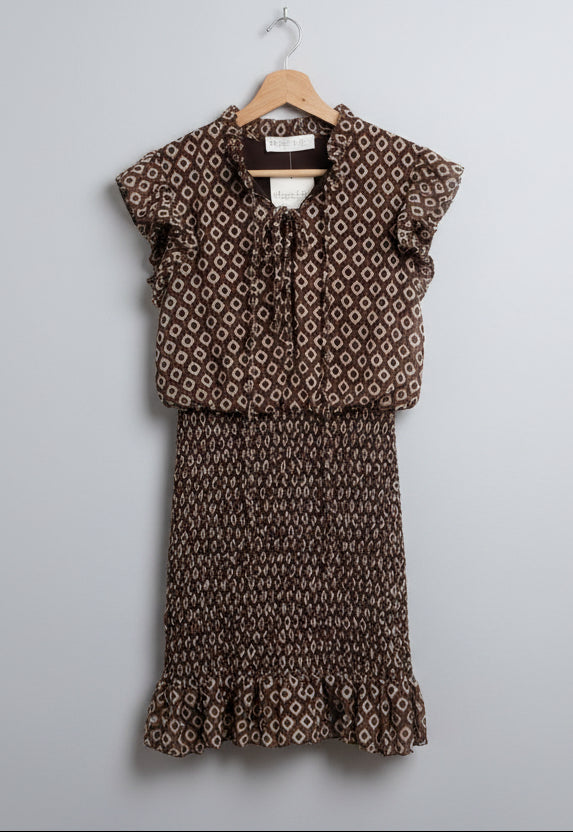 Vestido Print Gasa Camel