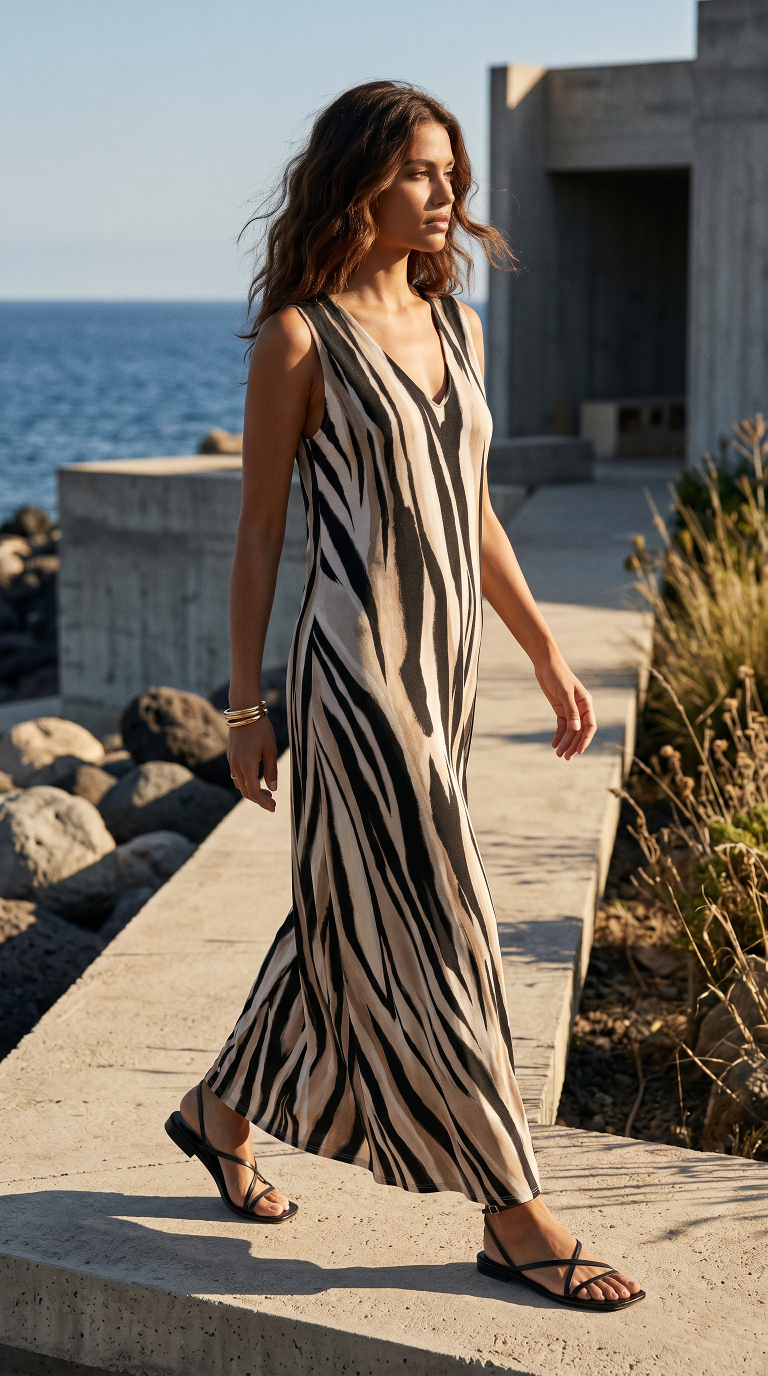 Vestido Punto Seda Cebra Negro