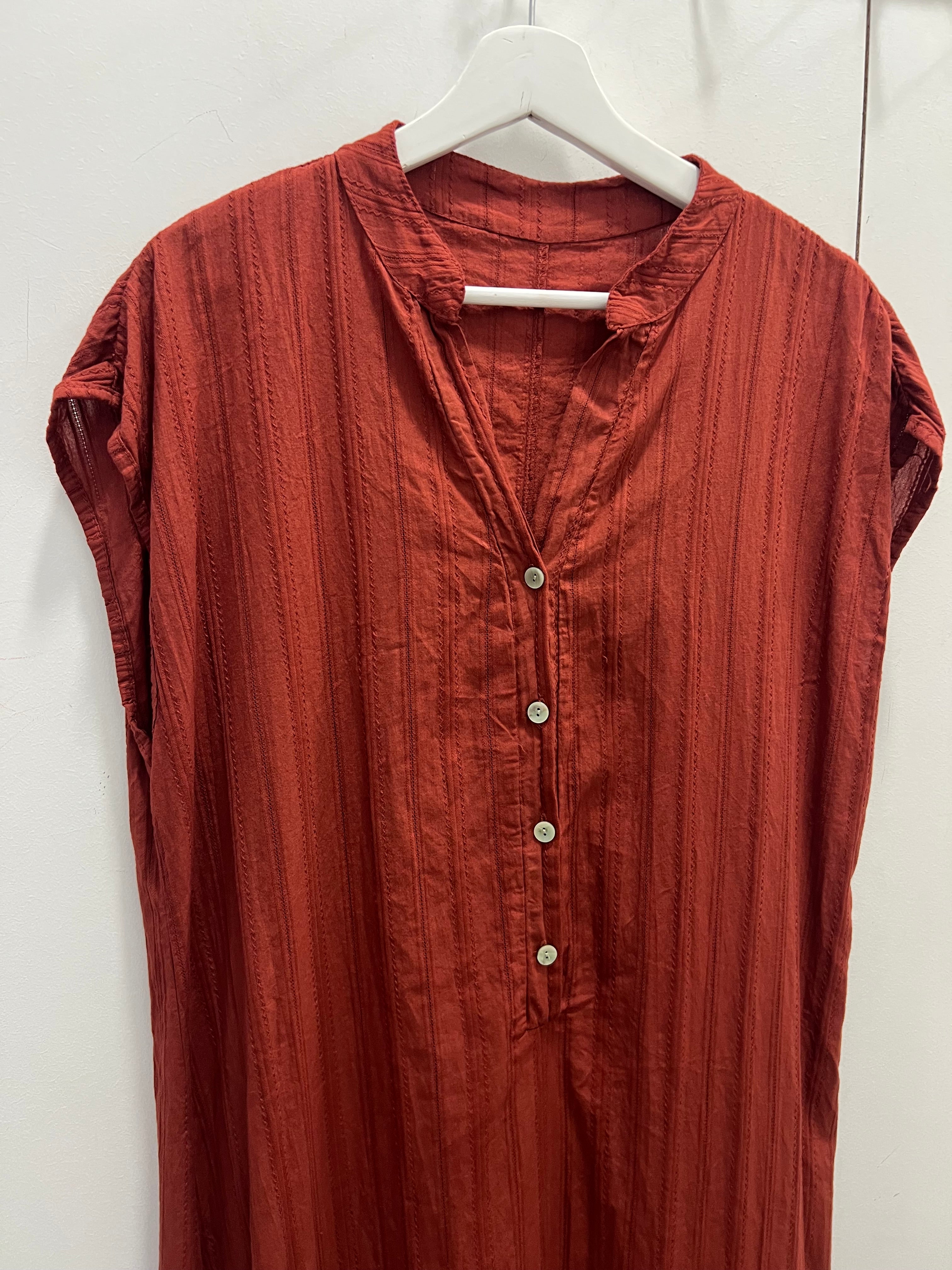 Vestido Camisero Bordado Teja