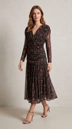 Vestido Tul Estampado Rosa