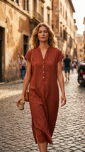 Vestido Camisero Bordado Teja