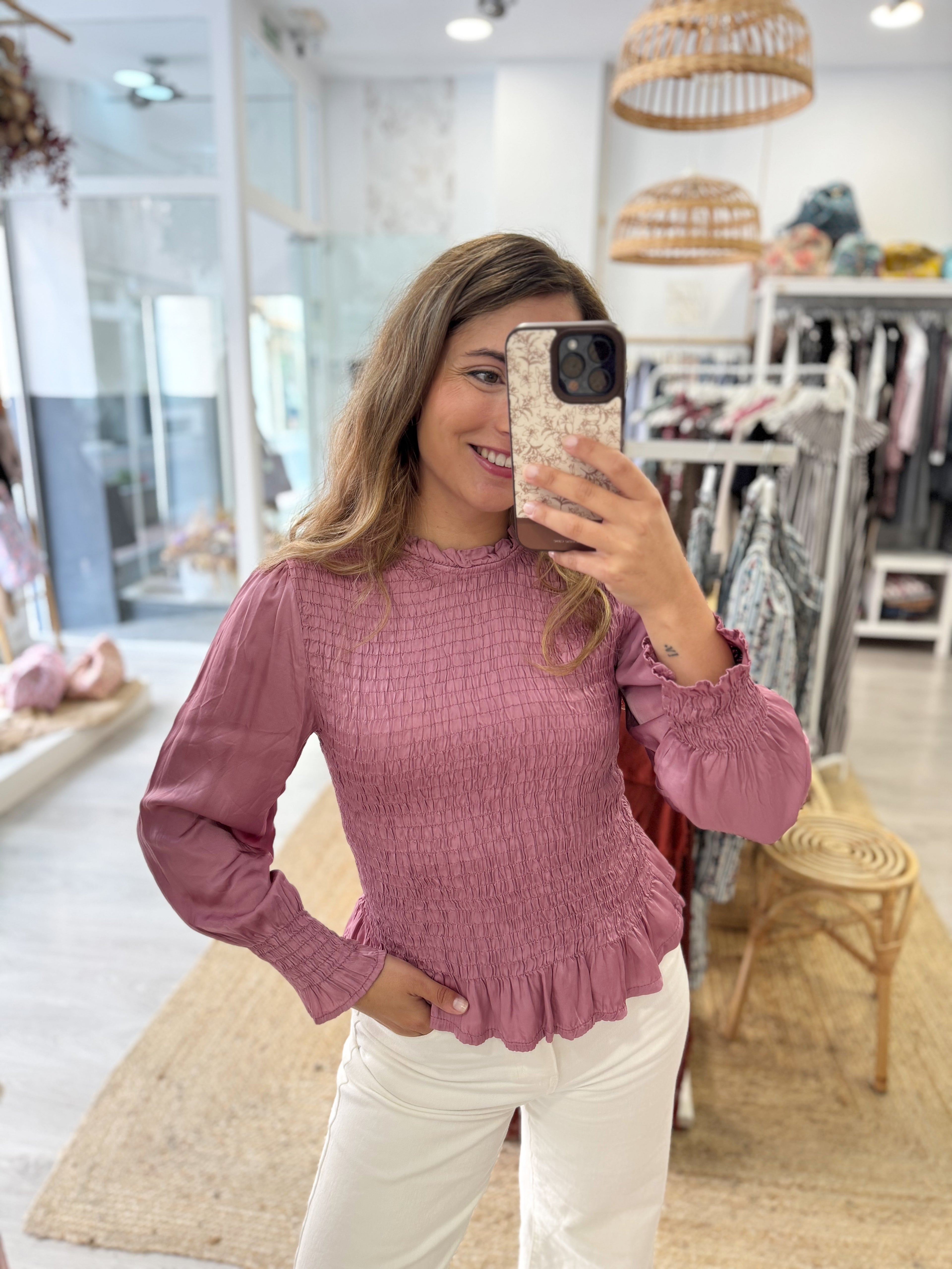 Blusa Raso Frunce Rosa