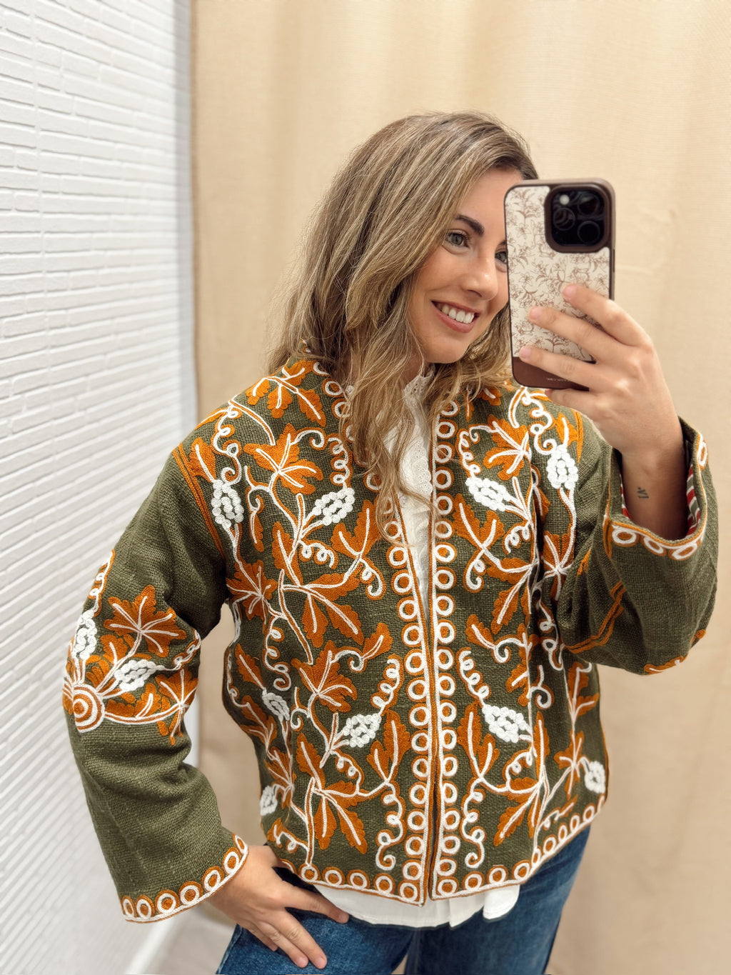 Kimono Bordado Kaki