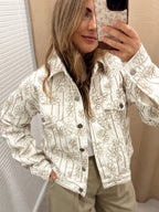 Chaqueta Bordada Flor Beige