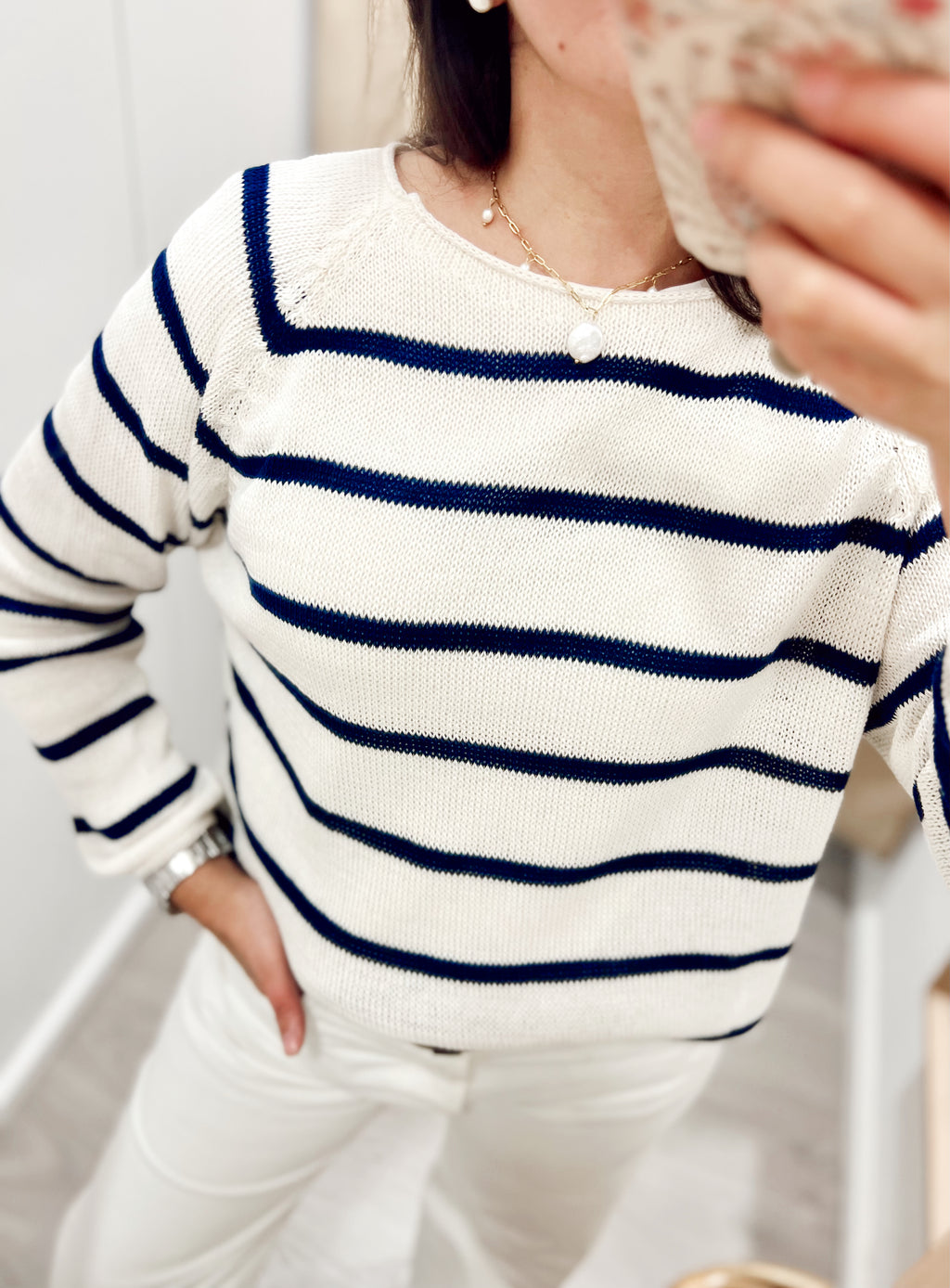 Jersey Spring Cream & Navy