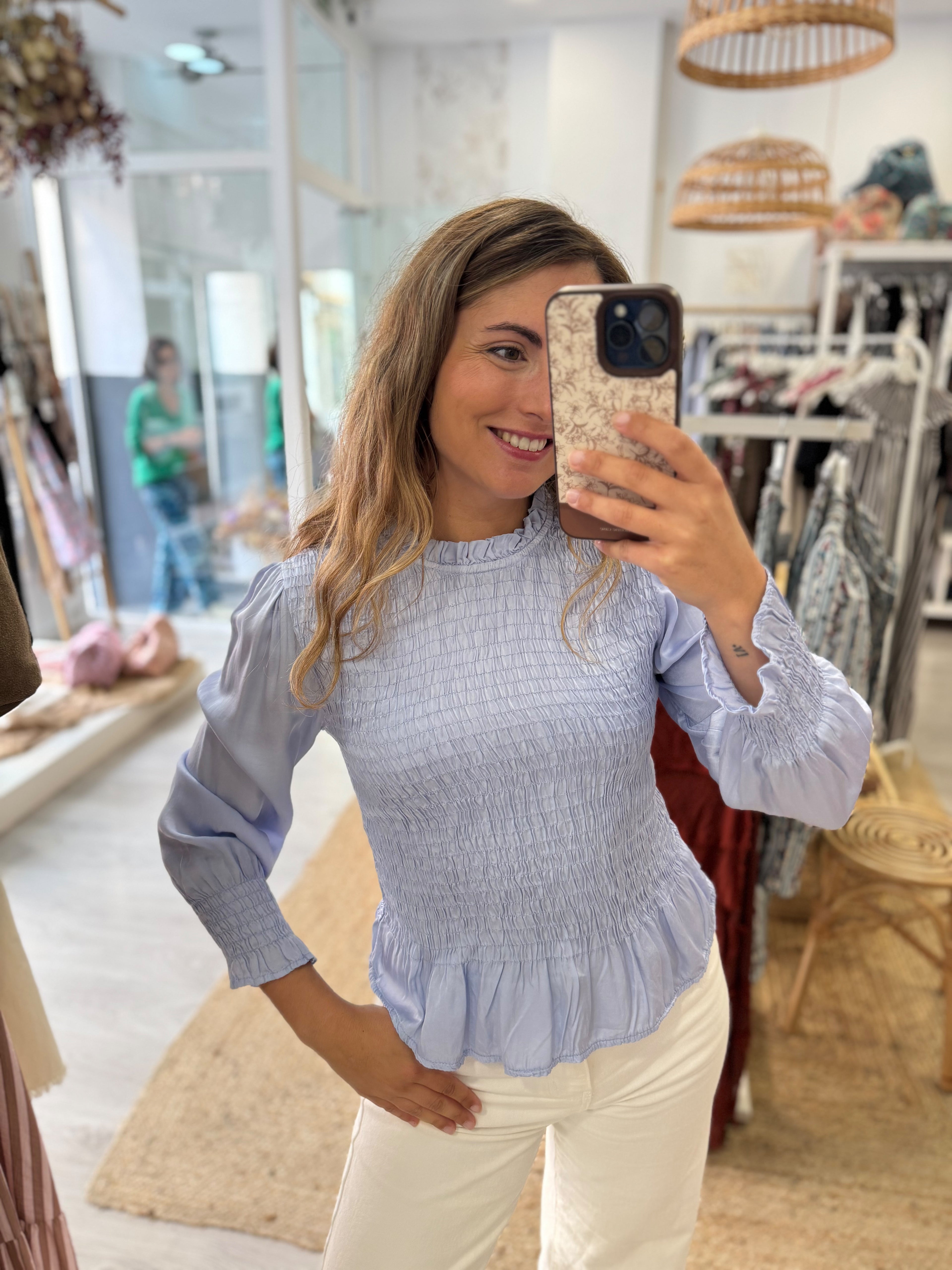Blusa Raso Frunce Azul